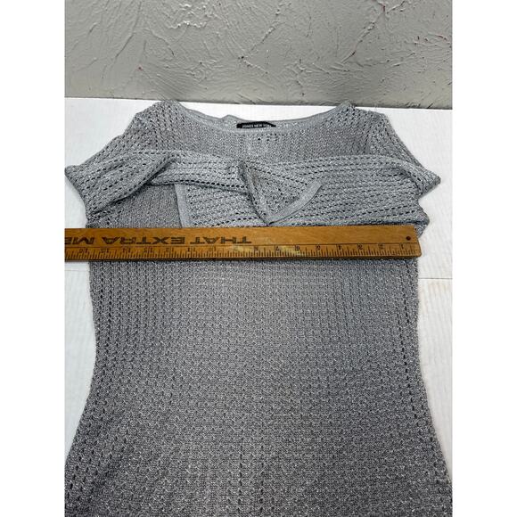 Jones New York Pullover Sweater Gray Silver Loose Mesh Weave Long Sleeve Medium - Picture 5 of 5